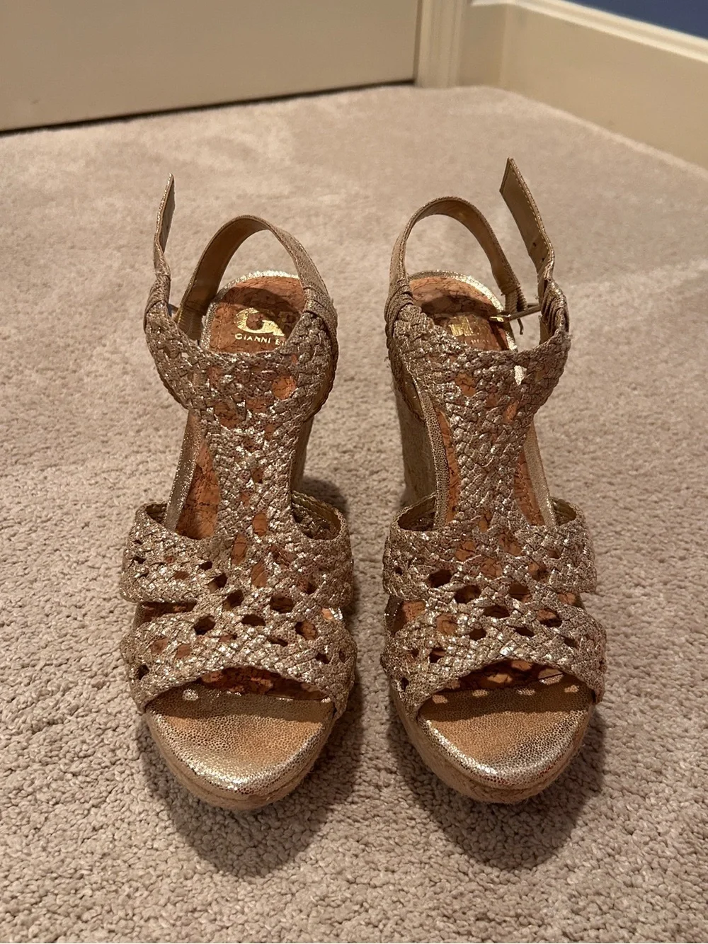 Gianni Bini Gold Braided Espadrille Wedge Sandals